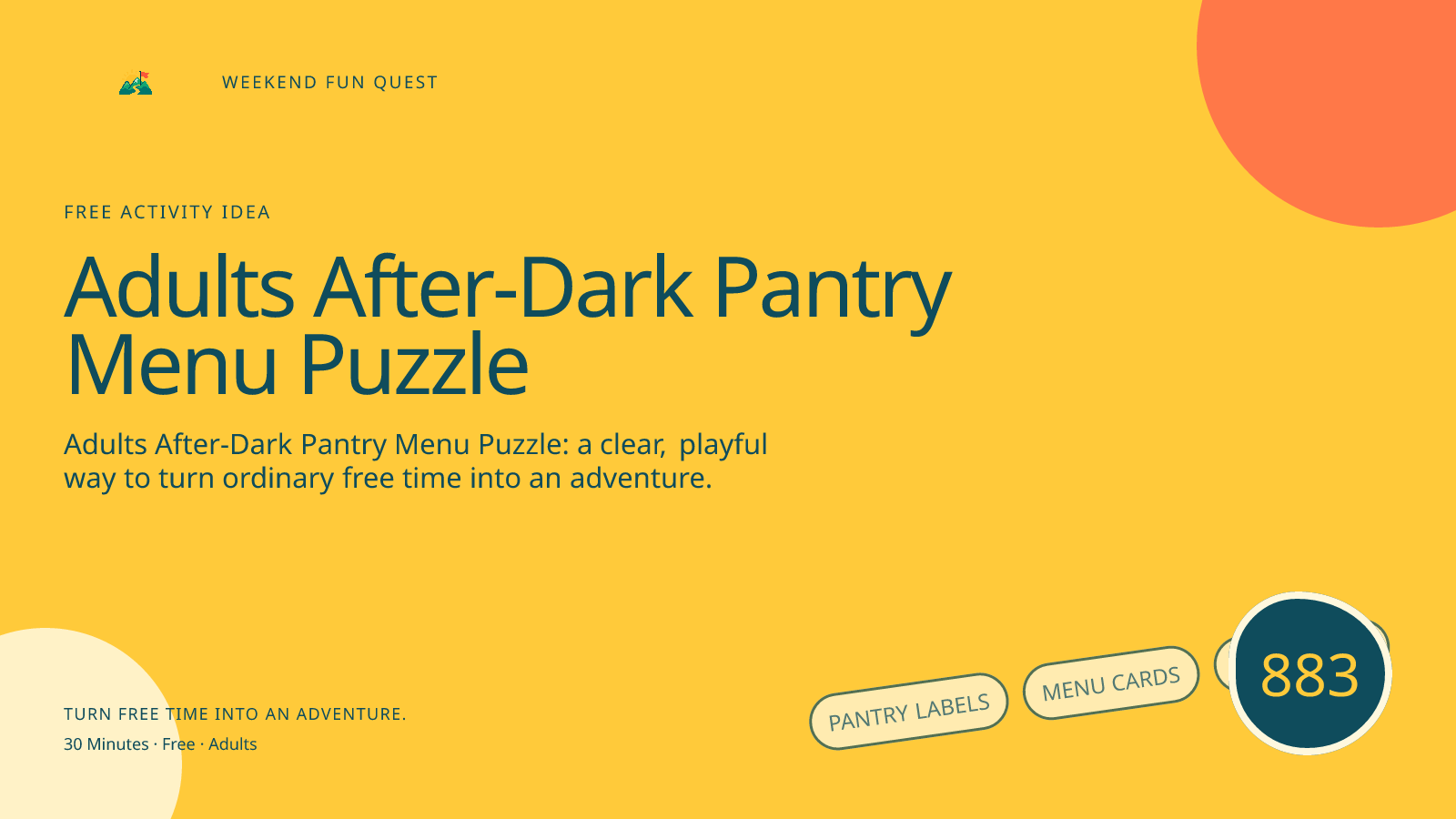 Wide hero for adults after-dark pantry menu puzzle featuring pantry labels, menu cards, puzzle tiles