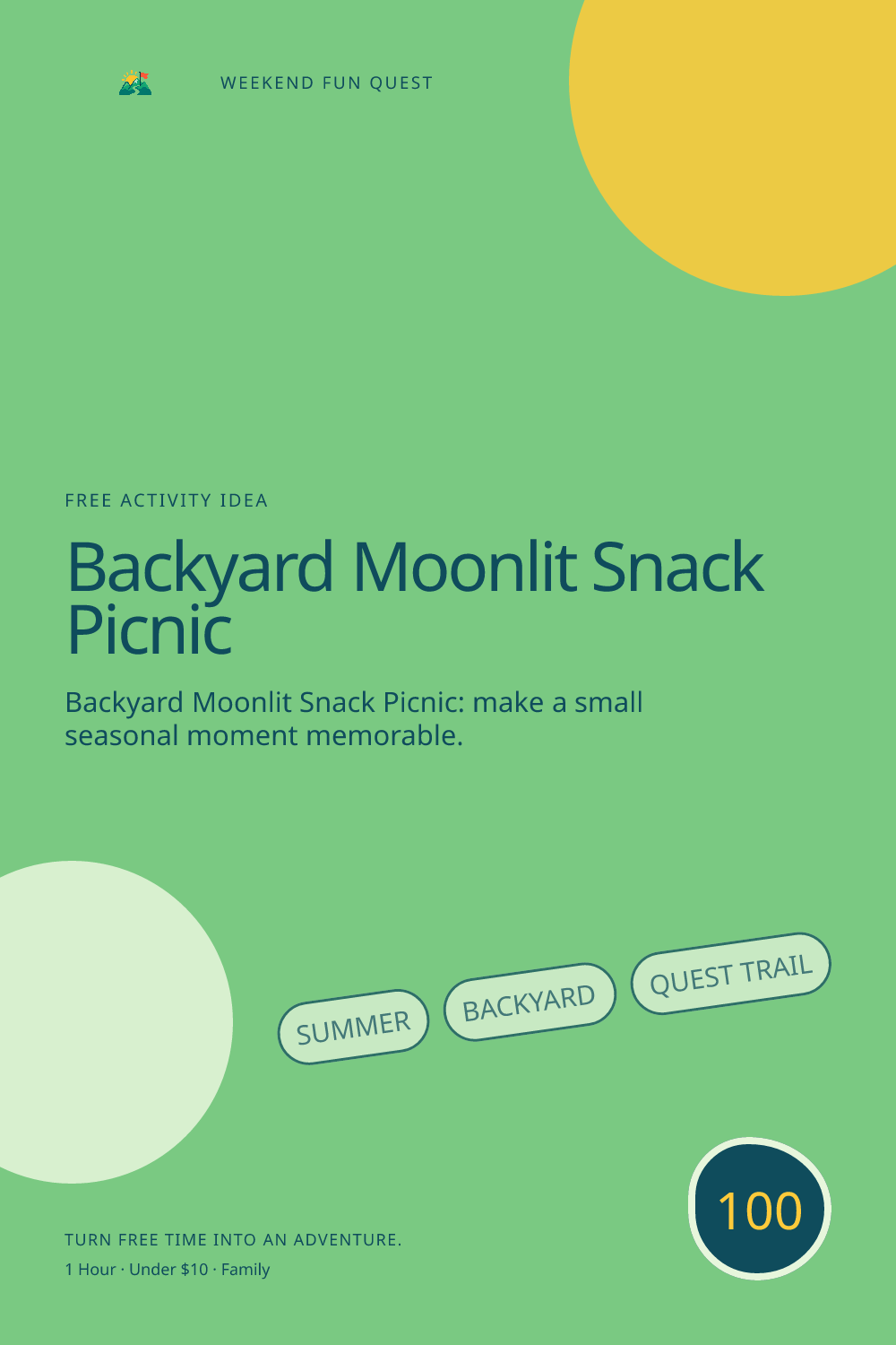Vertical Pinterest illustration for backyard moonlit snack picnic featuring share a simple evening snack outdoors with a no-flame lantern plan
