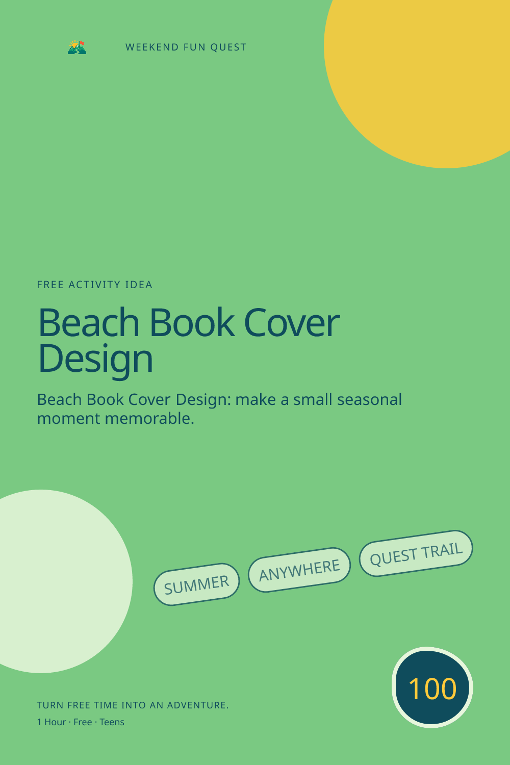 Vertical Pinterest illustration for beach book cover design featuring design an imaginary beach-read cover from colors, textures, and a made-up title