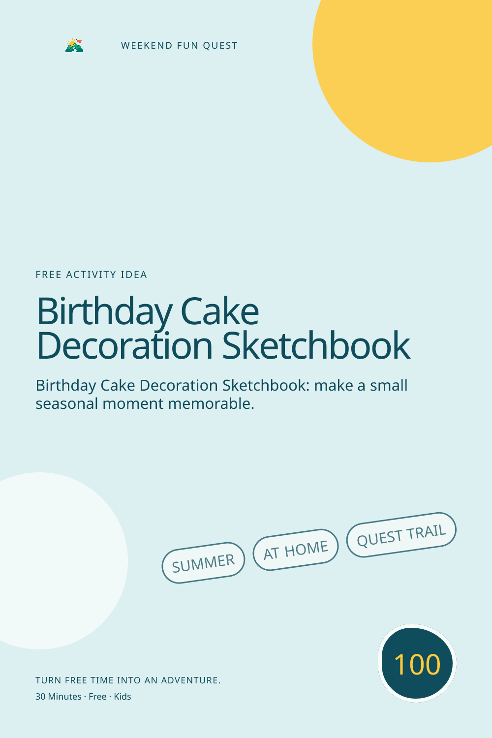 Vertical Pinterest illustration for birthday cake decoration sketchbook featuring create paper cake sketches so every guest can invent a decoration without food waste