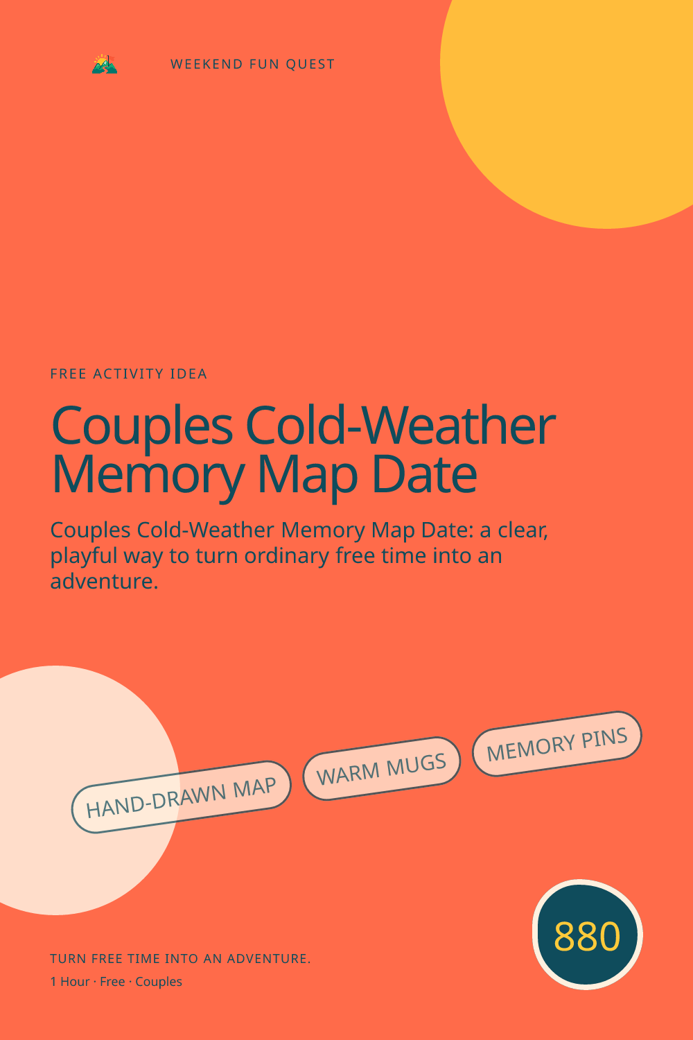 Vertical Pinterest for couples cold-weather memory map date featuring hand-drawn map, warm mugs, memory pins