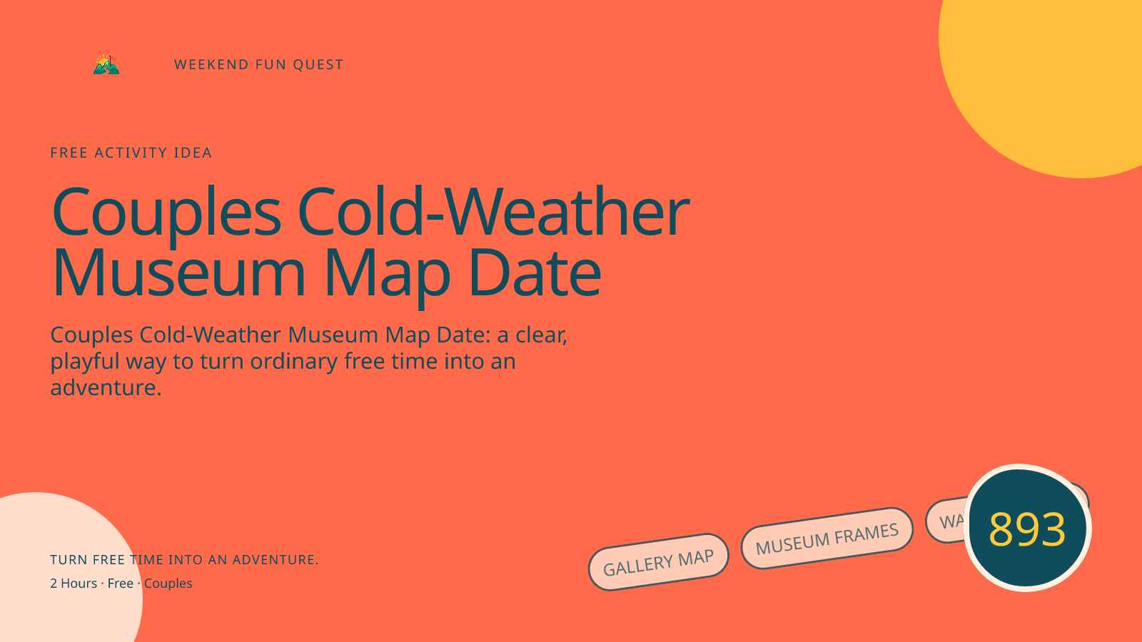 Wide hero for couples cold-weather museum map date featuring gallery map, museum frames, warm café cup