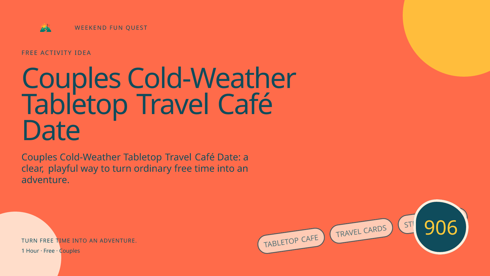 Wide hero for couples cold-weather tabletop travel café date featuring tabletop cafe, travel cards, steaming cups