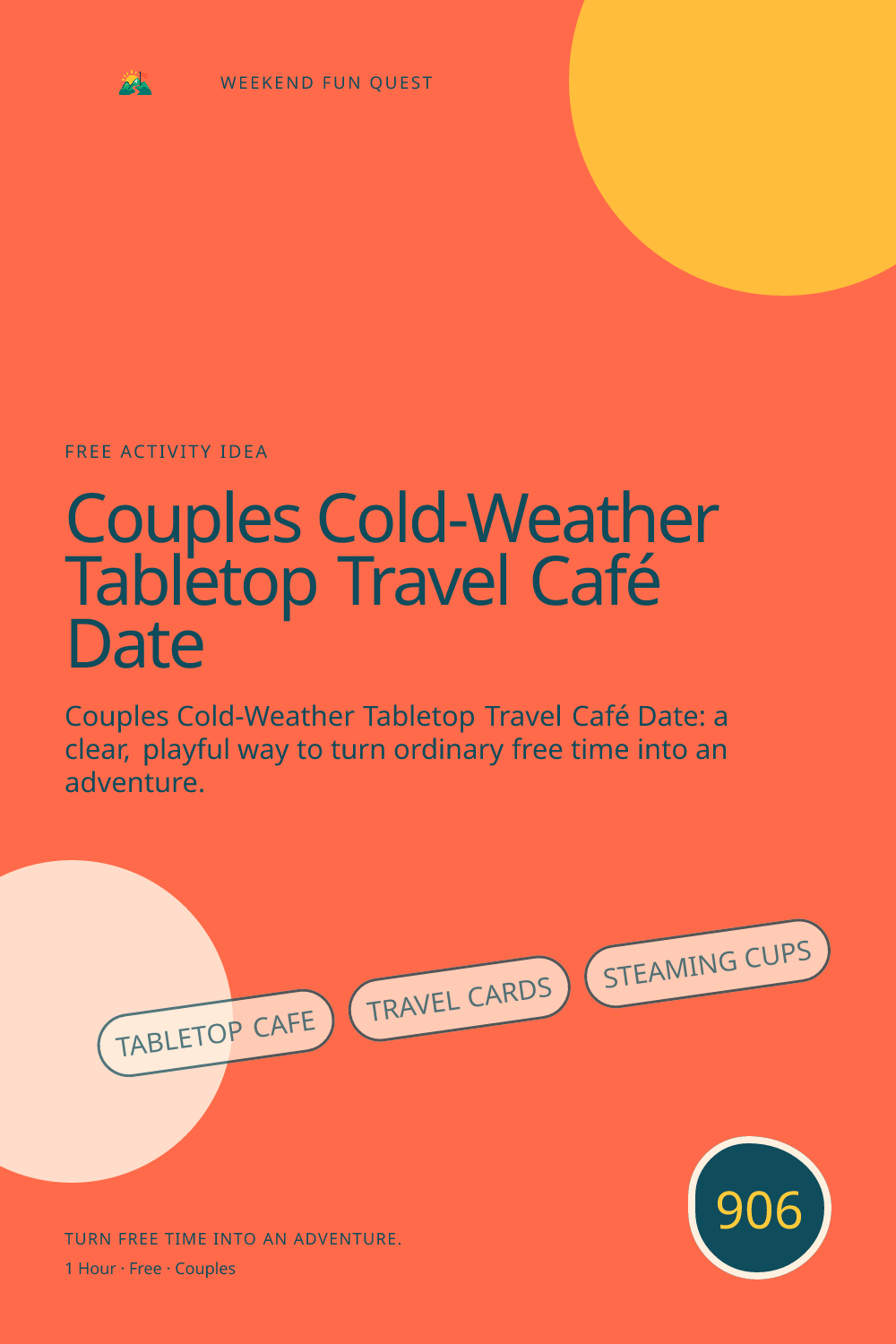 Vertical Pinterest for couples cold-weather tabletop travel café date featuring tabletop cafe, travel cards, steaming cups