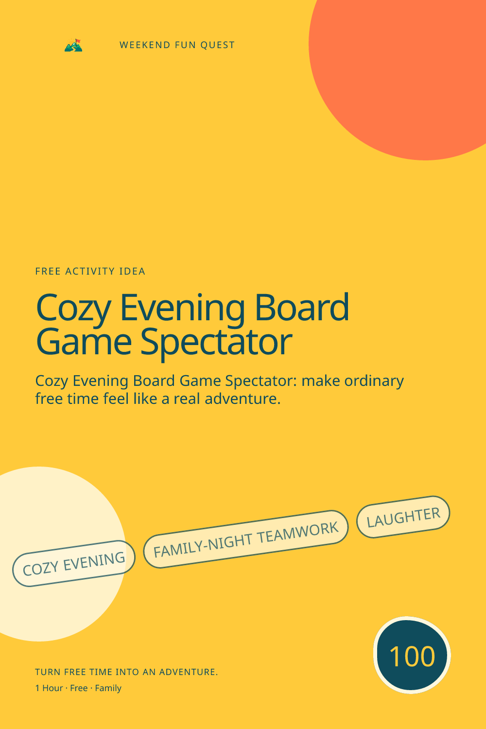 Vertical Pinterest activity illustration for cozy evening board game spectator featuring family-night teamwork, laughter, and small rituals