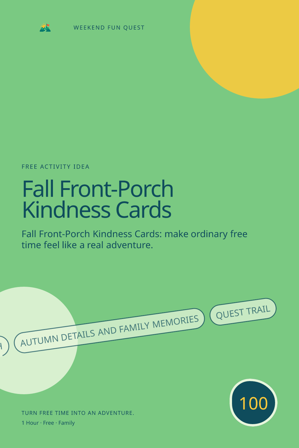 Vertical Pinterest activity illustration for fall front-porch kindness cards featuring autumn details and family memories