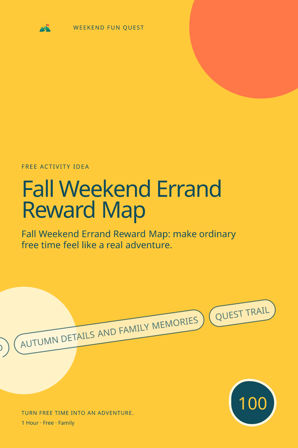 Vertical Pinterest activity illustration for fall weekend errand reward map featuring autumn details and family memories