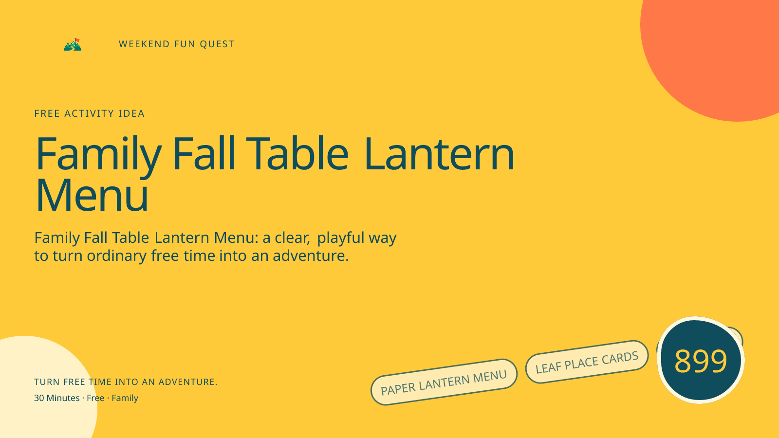 Wide hero for family fall table lantern menu featuring paper lantern menu, leaf place cards, cozy table