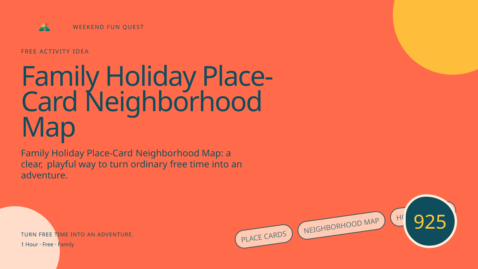 Wide hero for family holiday place-card neighborhood map featuring place cards, neighborhood map, holiday table