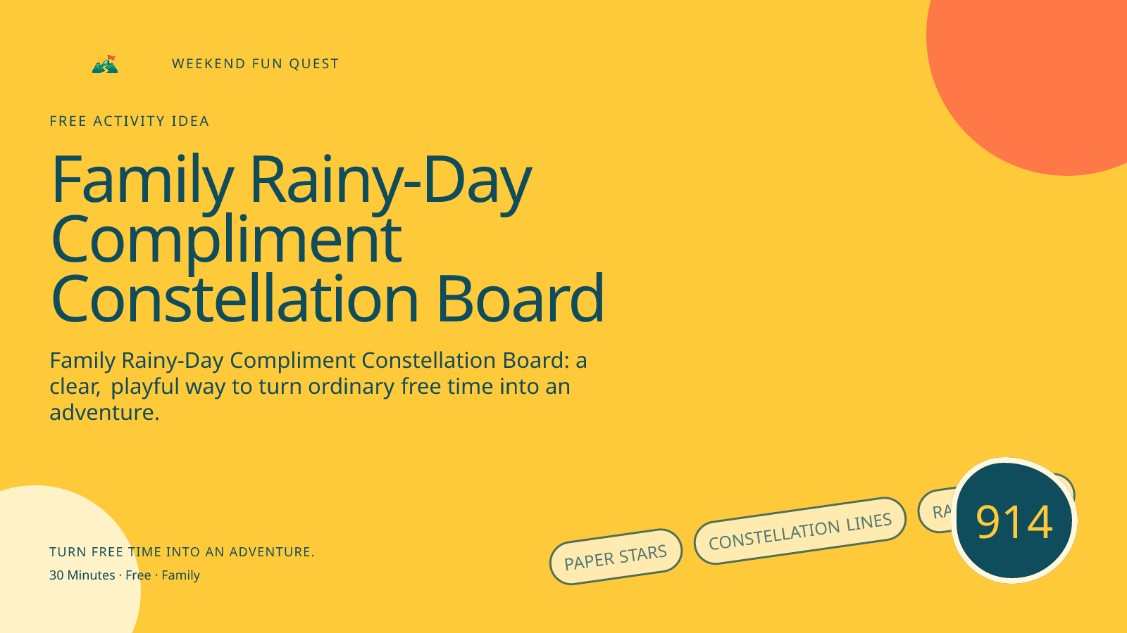 Wide hero for family rainy-day compliment constellation board featuring paper stars, constellation lines, rainy window