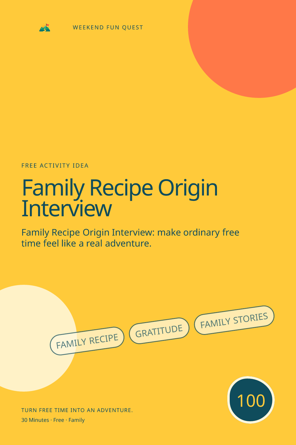 Vertical Pinterest activity illustration for family recipe origin interview featuring gratitude, family stories, and practical November traditions