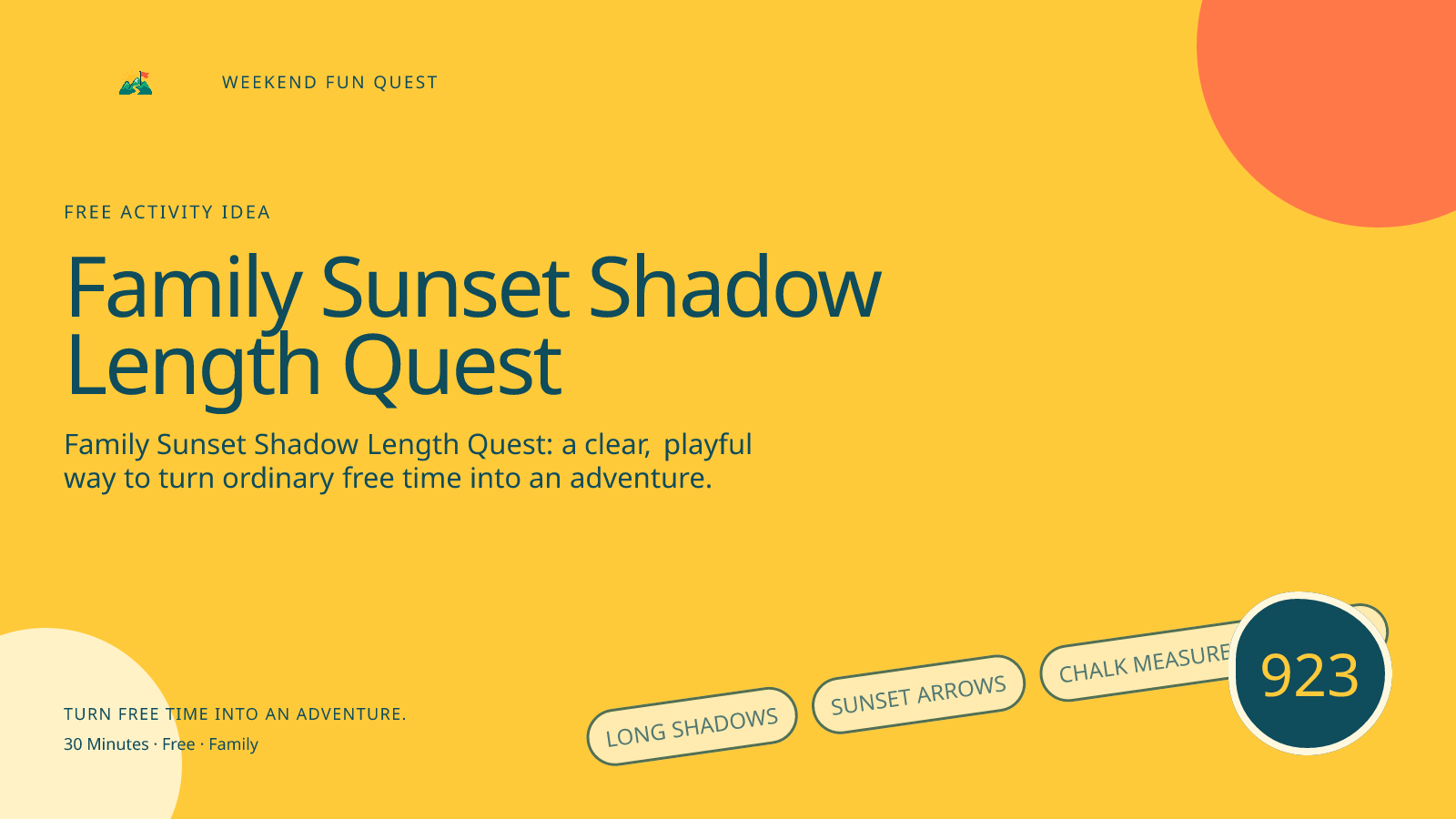 Wide hero for family sunset shadow length quest featuring long shadows, sunset arrows, chalk measurement marks