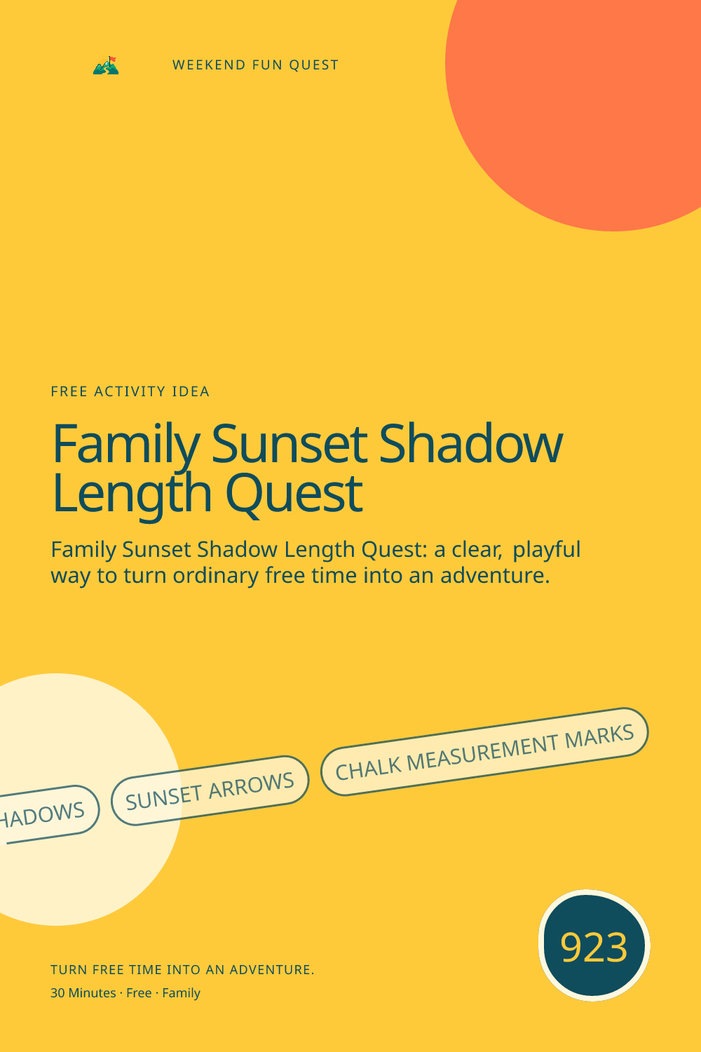 Vertical Pinterest for family sunset shadow length quest featuring long shadows, sunset arrows, chalk measurement marks