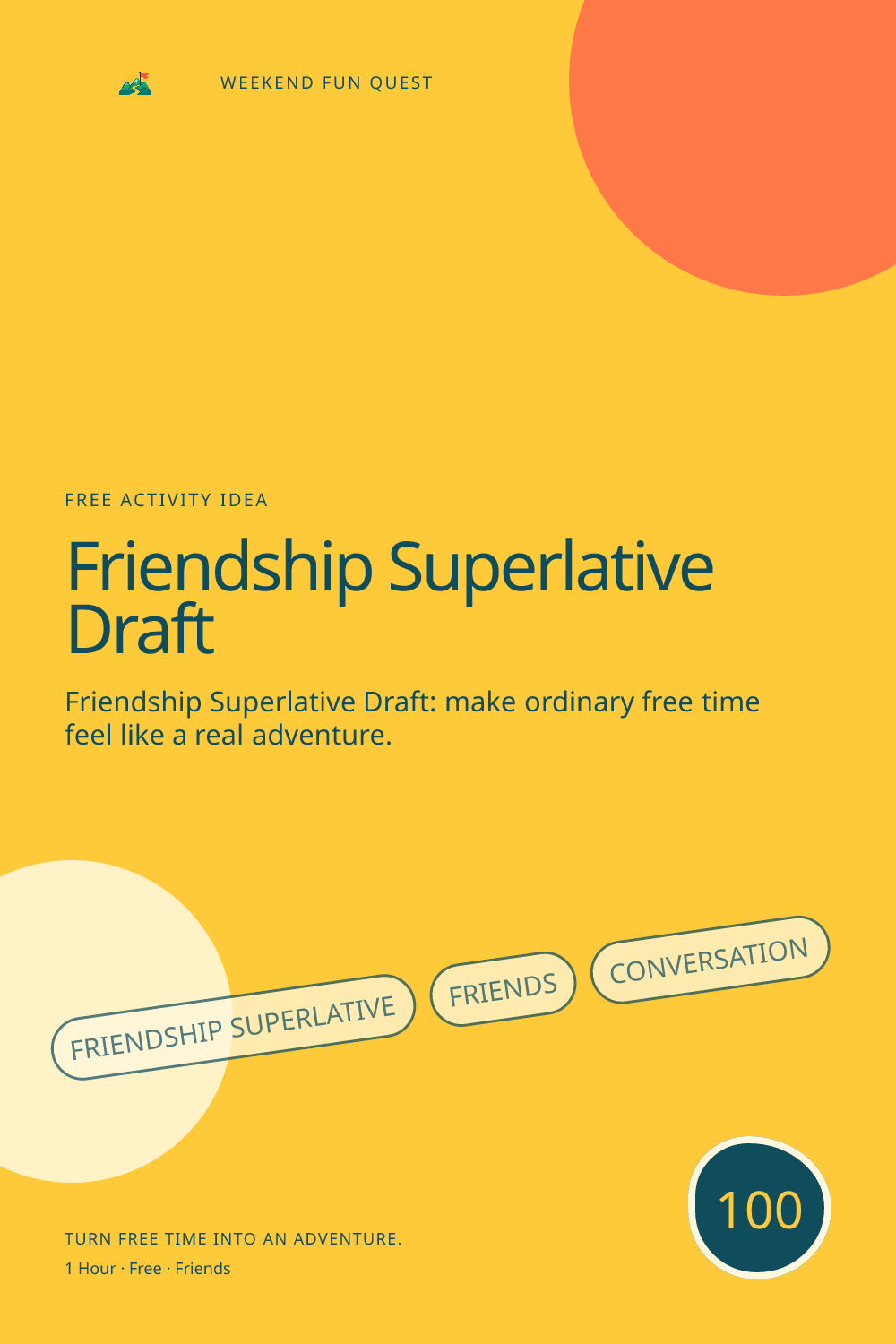 Vertical Pinterest activity illustration for friendship superlative draft featuring friends, conversation, and a welcoming autumn hangout