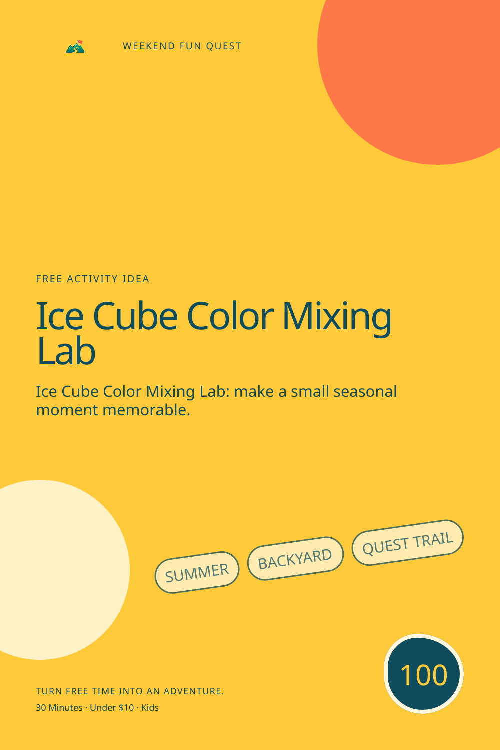 Vertical Pinterest illustration for ice cube color mixing lab featuring watch colored ice melt together and make a simple color prediction chart