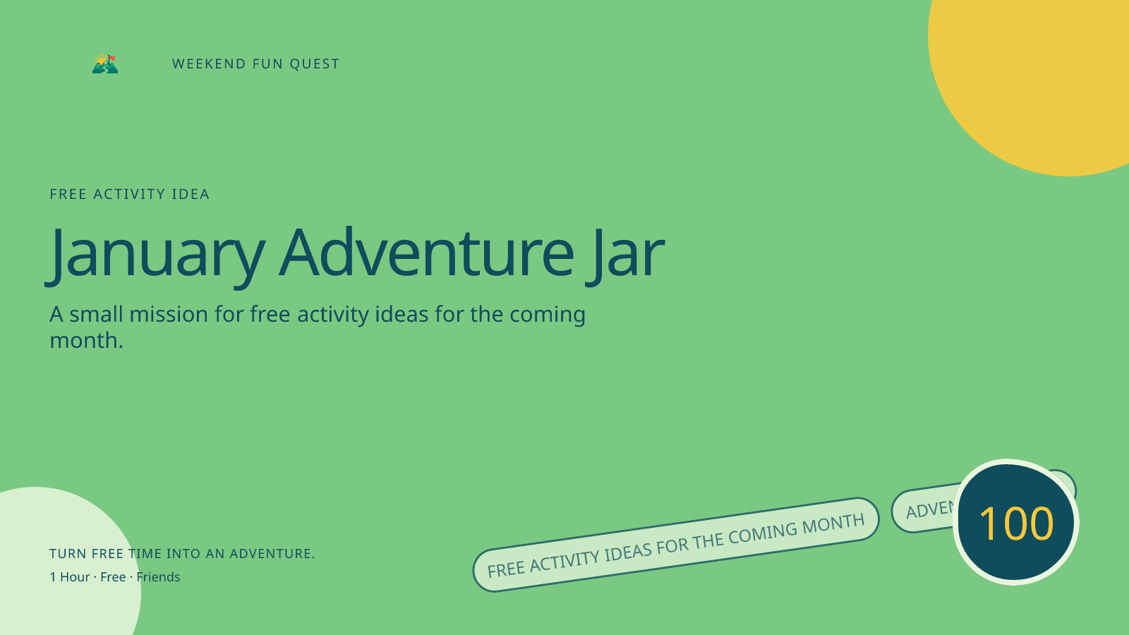 Wide Weekend Fun Quest illustration for january adventure jar featuring free activity ideas for the coming month