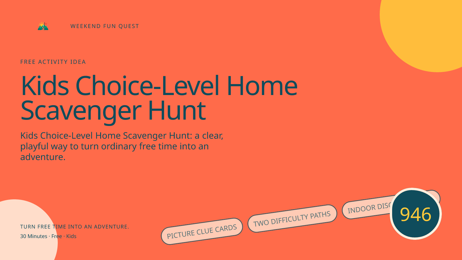 Wide hero for kids choice-level home scavenger hunt featuring picture clue cards, two difficulty paths, indoor discovery trail