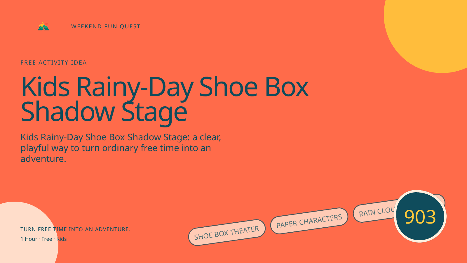 Wide hero for kids rainy-day shoe box shadow stage featuring shoe box theater, paper characters, rain cloud backdrop