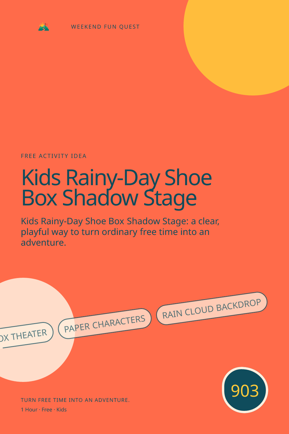 Vertical Pinterest for kids rainy-day shoe box shadow stage featuring shoe box theater, paper characters, rain cloud backdrop