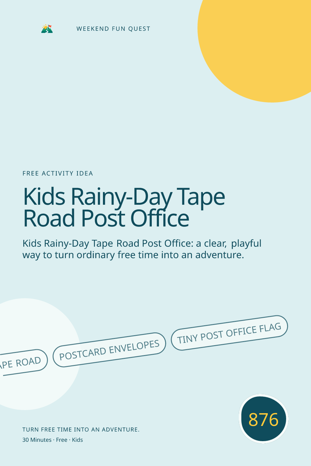 Vertical Pinterest for kids rainy-day tape road post office featuring tape road, postcard envelopes, tiny post office flag