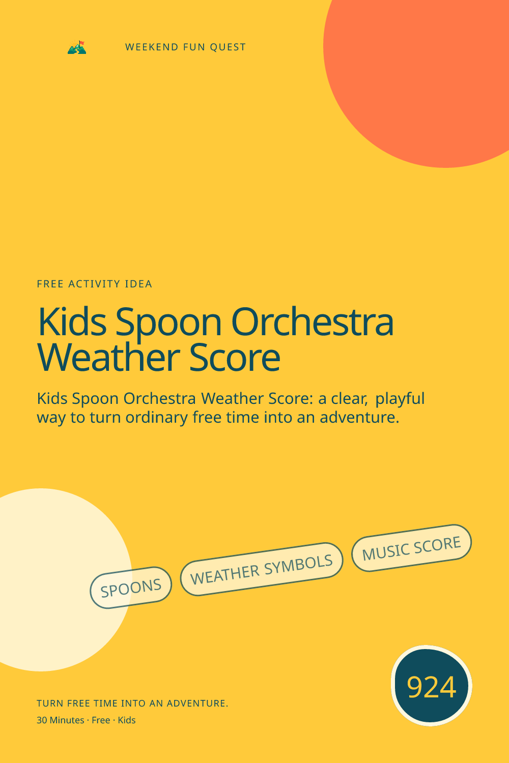 Vertical Pinterest for kids spoon orchestra weather score featuring spoons, weather symbols, music score