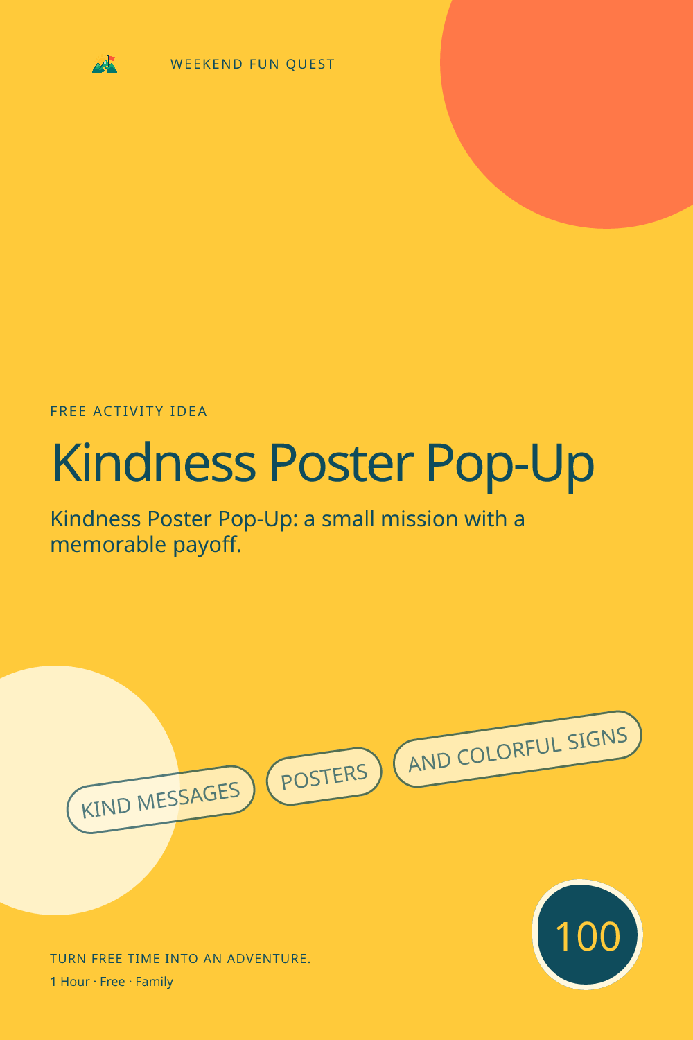 Vertical Pinterest activity illustration for kindness poster pop-up featuring kind messages, posters, and colorful signs