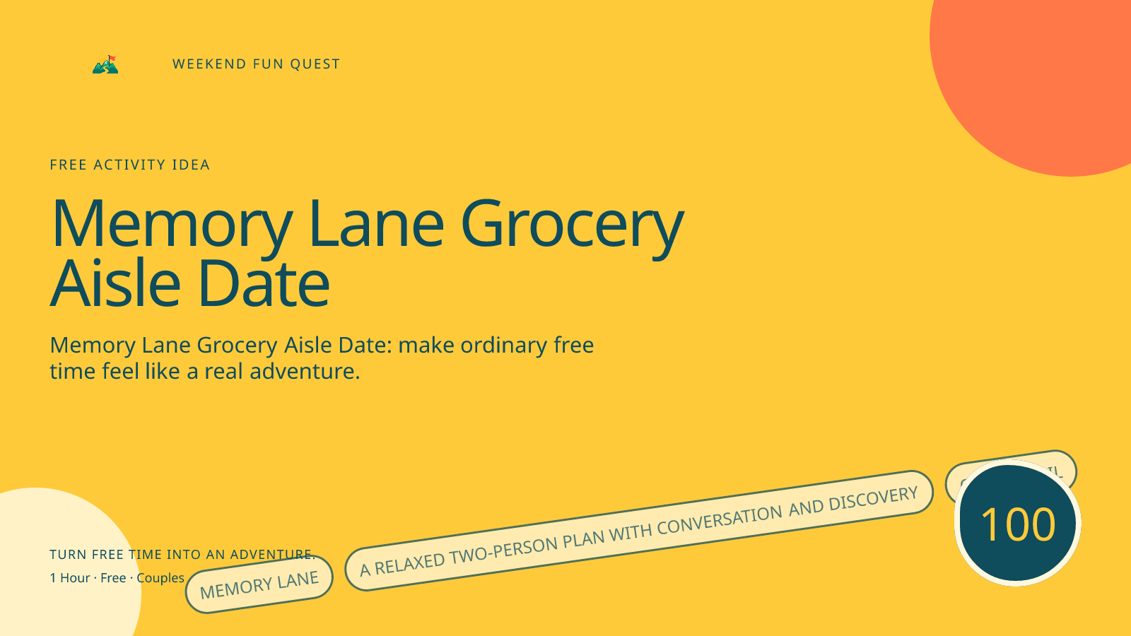 Wide Weekend Fun Quest illustration for memory lane grocery aisle date featuring a relaxed two-person plan with conversation and discovery