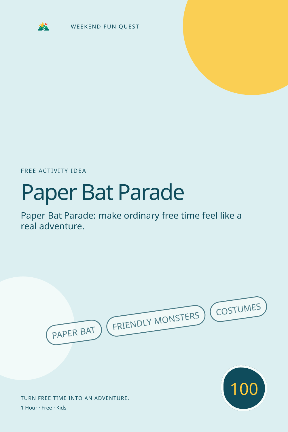 Vertical Pinterest activity illustration for paper bat parade featuring friendly monsters, costumes, and Halloween imagination