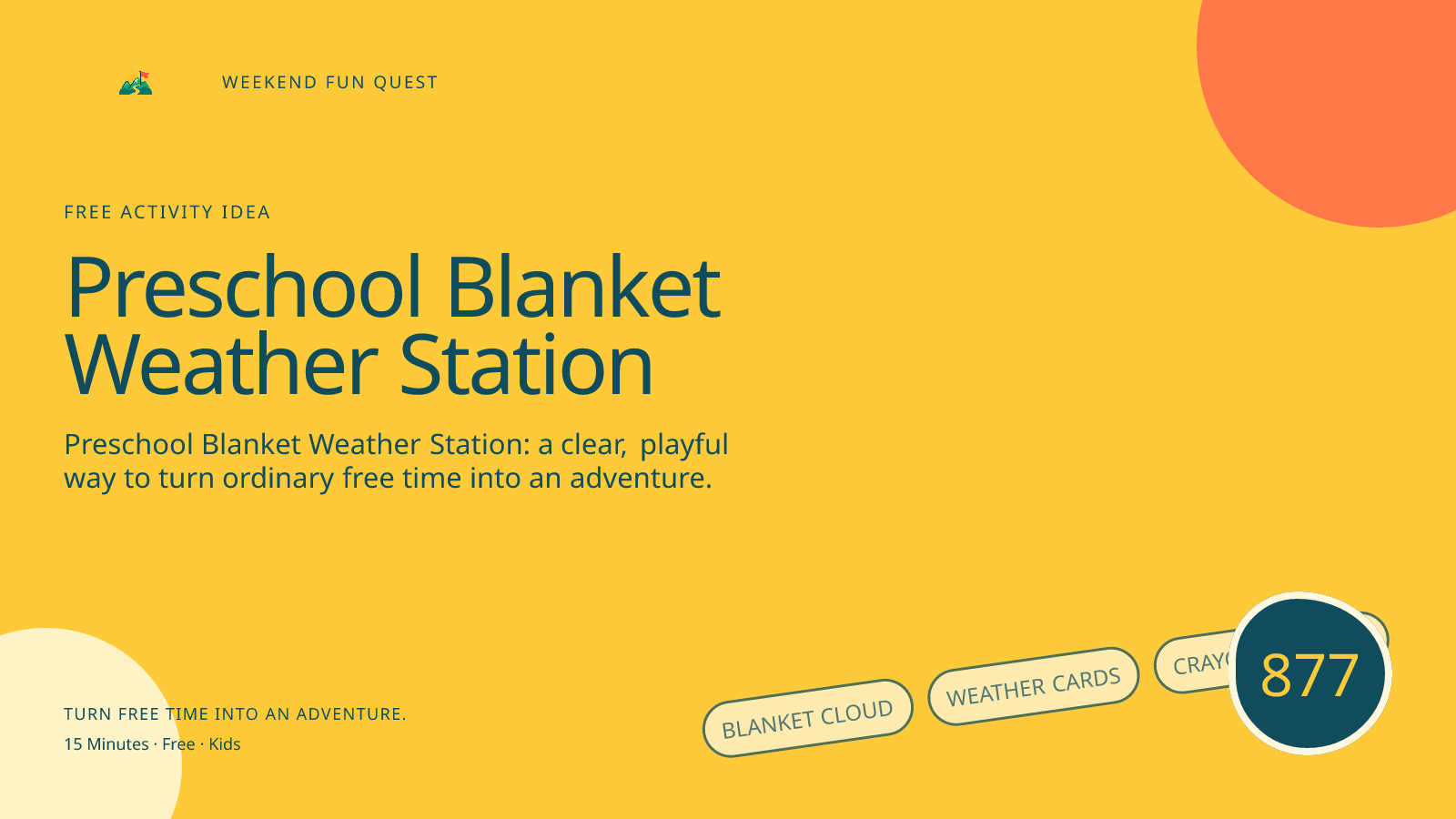 Wide hero for preschool blanket weather station featuring blanket cloud, weather cards, crayon forecast