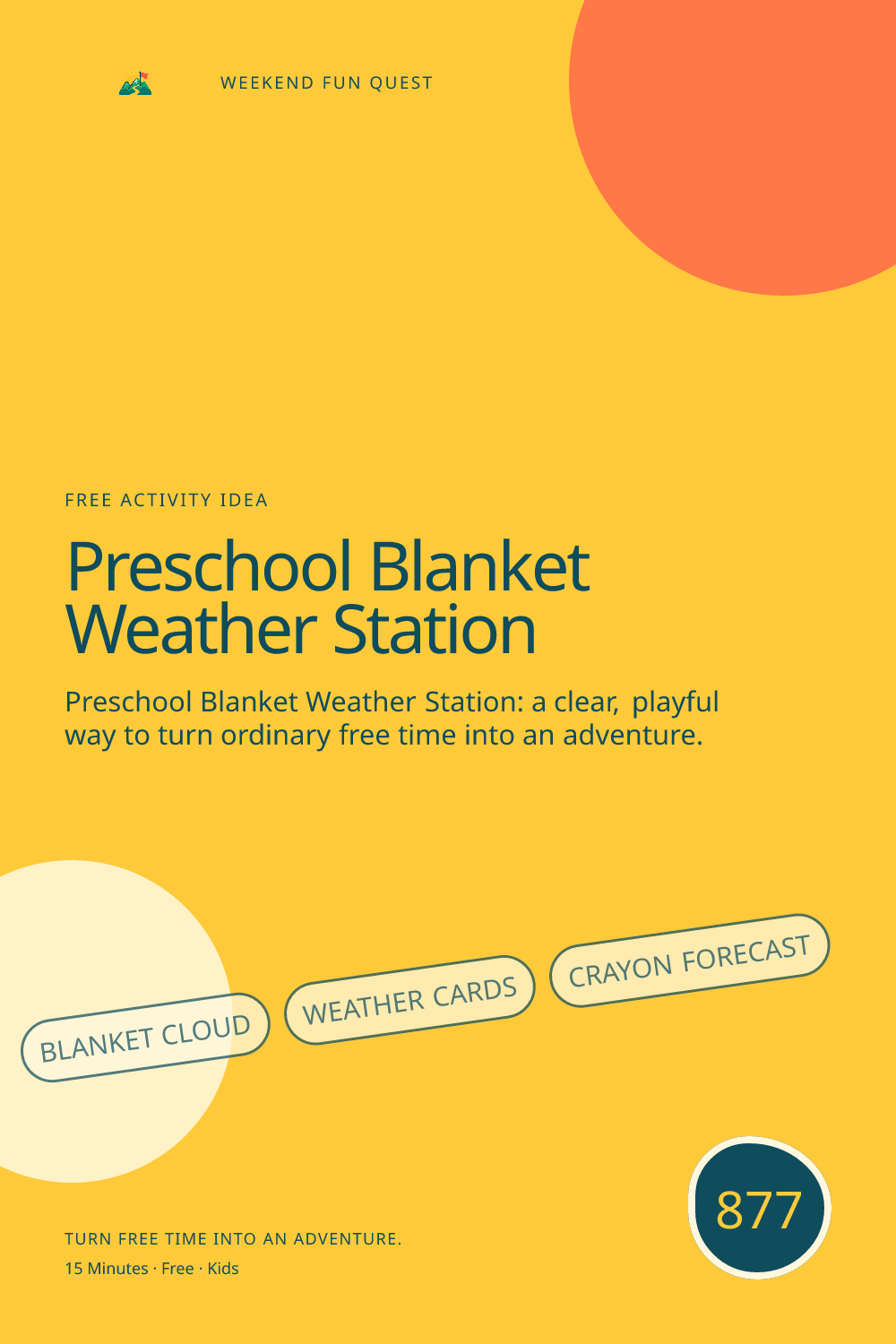 Vertical Pinterest for preschool blanket weather station featuring blanket cloud, weather cards, crayon forecast