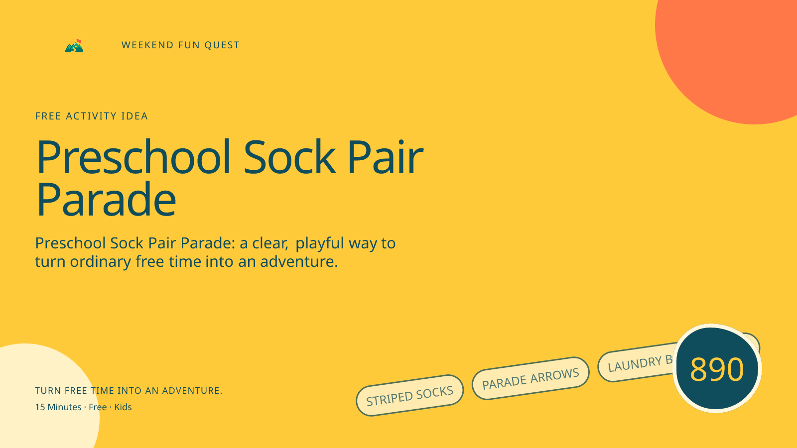 Wide hero for preschool sock pair parade featuring striped socks, parade arrows, laundry basket badge
