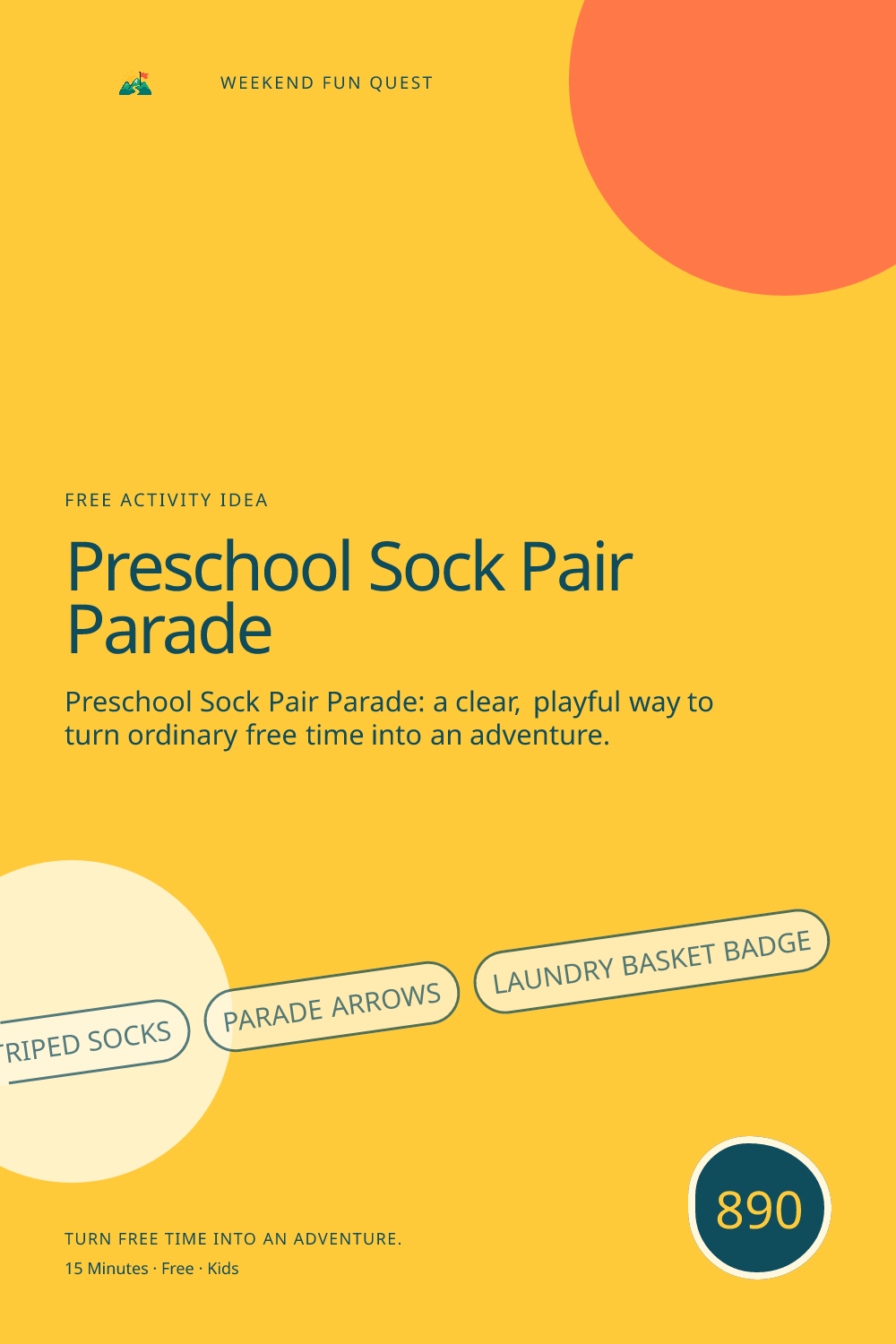 Vertical Pinterest for preschool sock pair parade featuring striped socks, parade arrows, laundry basket badge