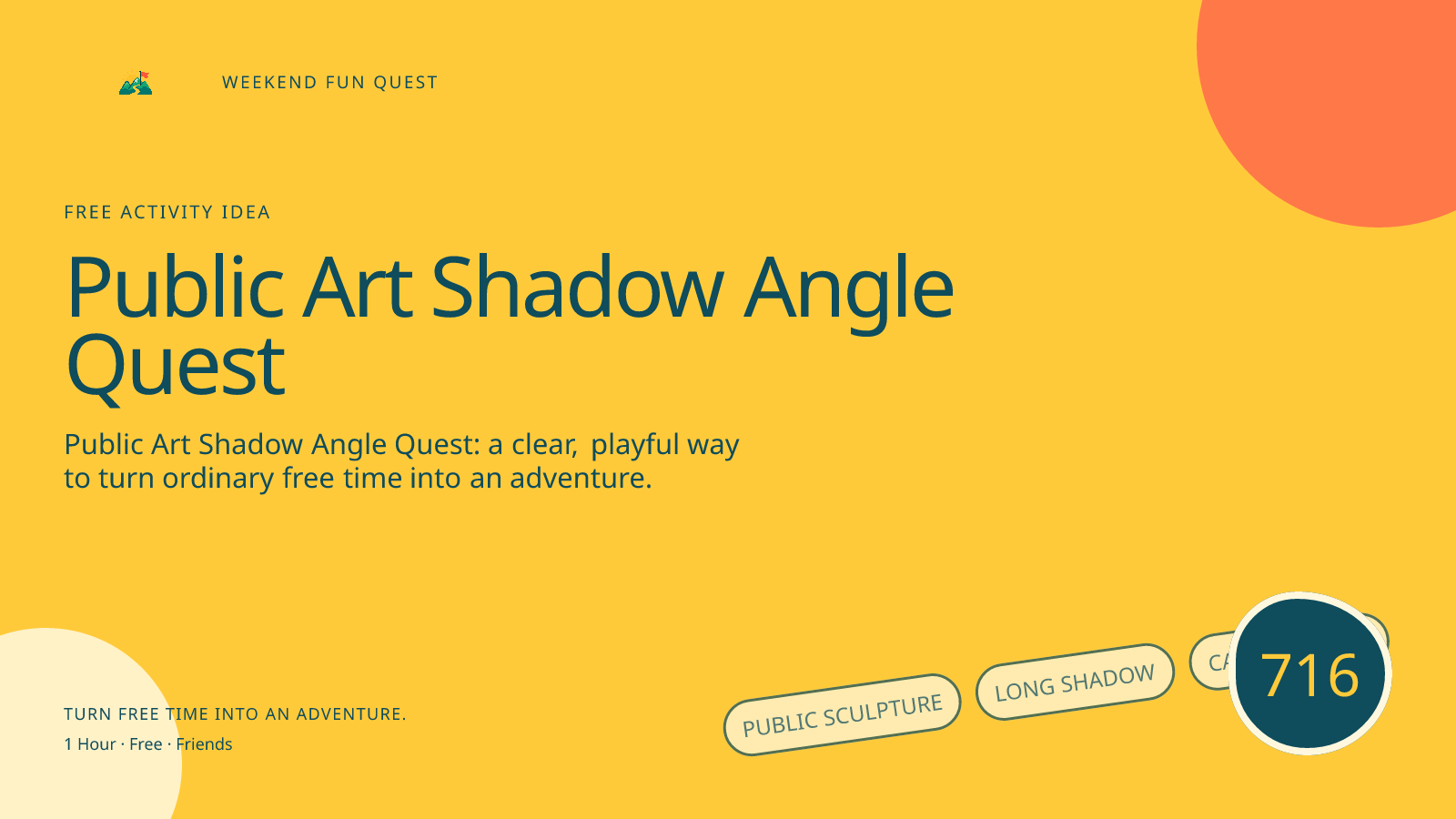 Wide hero Weekend Fun Quest illustration for public art shadow angle quest featuring public sculpture, long shadow, camera frame