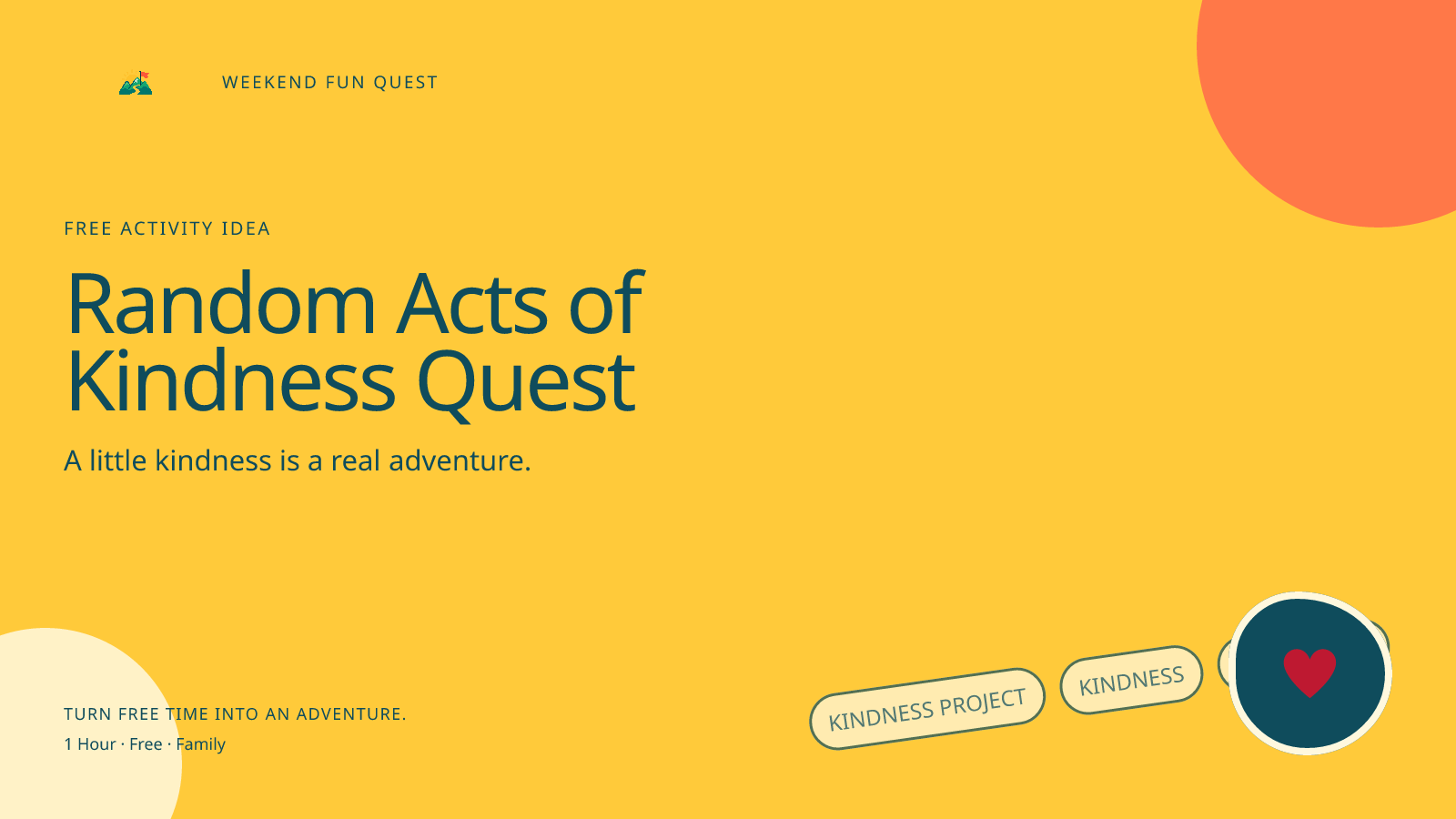 Random Acts of Kindness Quest: wide Quest hero illustration showing kindness project, kindness, community for Weekend Fun Quest