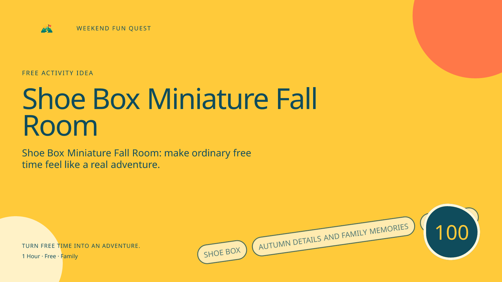 Wide Weekend Fun Quest illustration for shoe box miniature fall room featuring autumn details and family memories