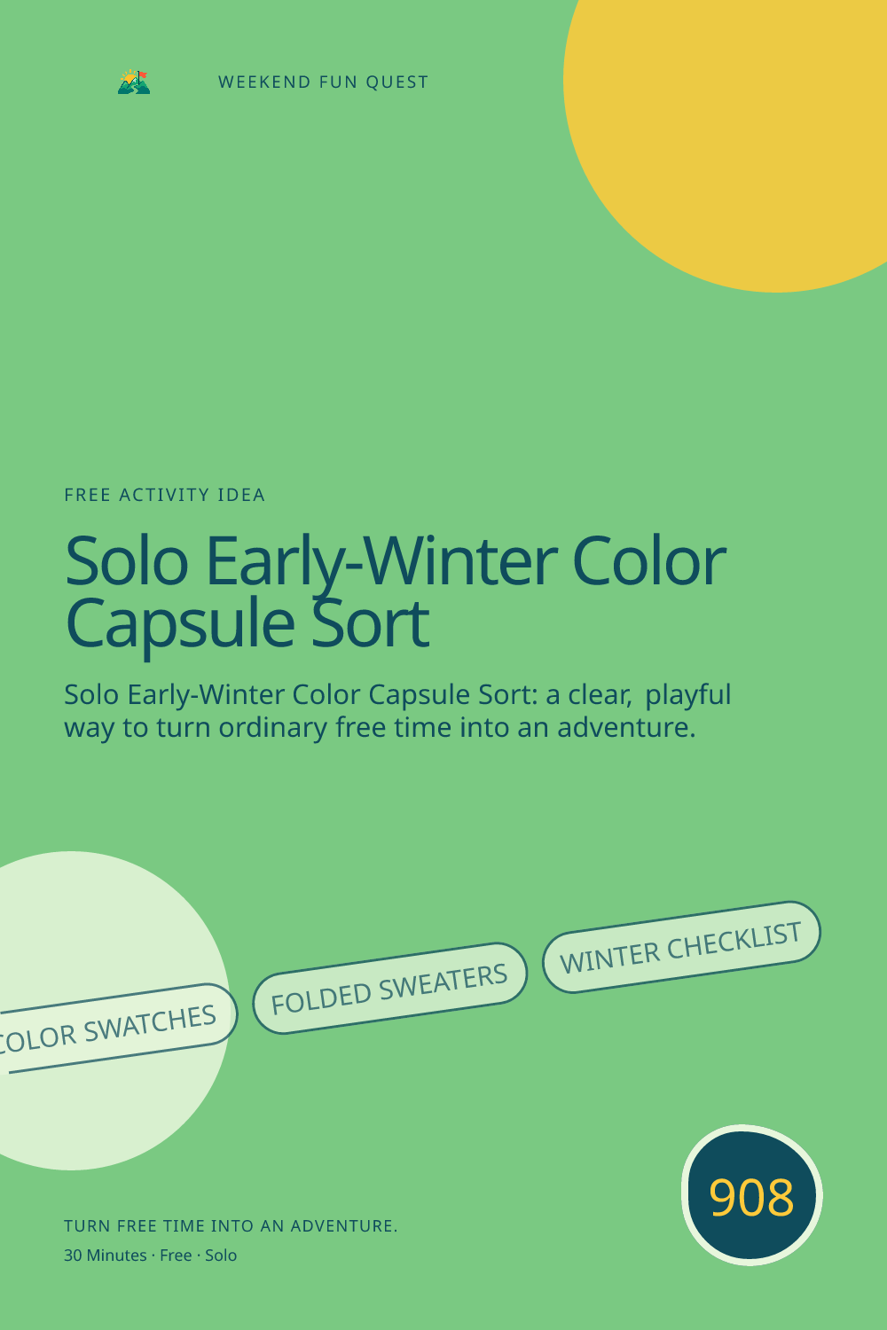 Vertical Pinterest for solo early-winter color capsule sort featuring color swatches, folded sweaters, winter checklist