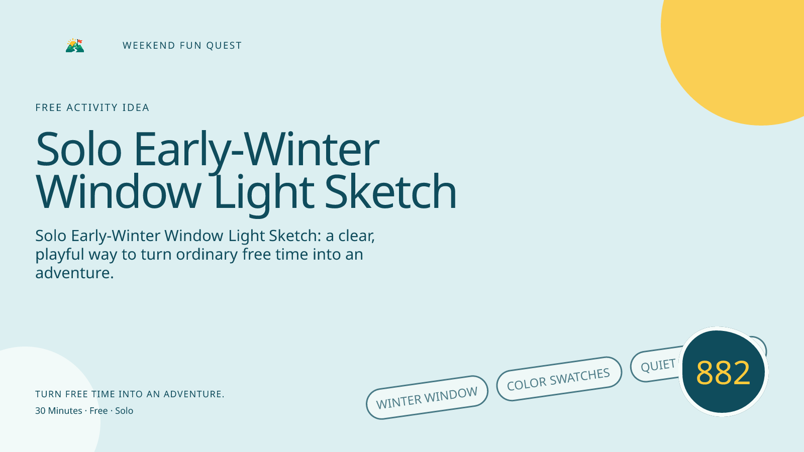 Wide hero for solo early-winter window light sketch featuring winter window, color swatches, quiet sketchbook