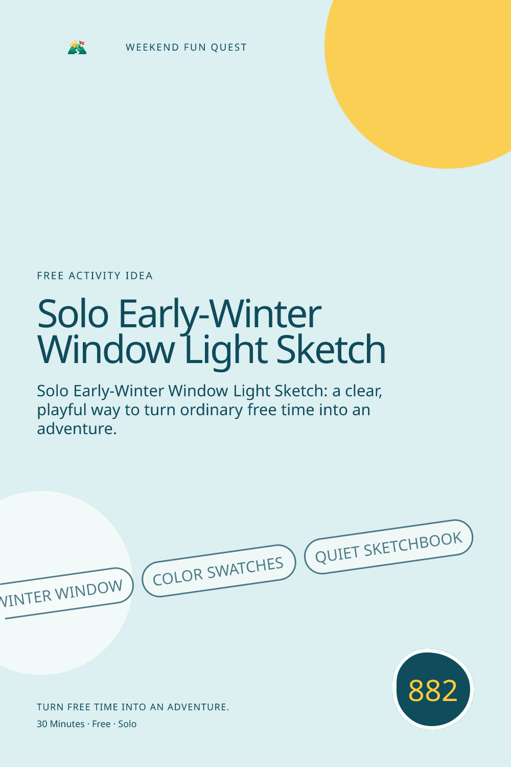 Vertical Pinterest for solo early-winter window light sketch featuring winter window, color swatches, quiet sketchbook