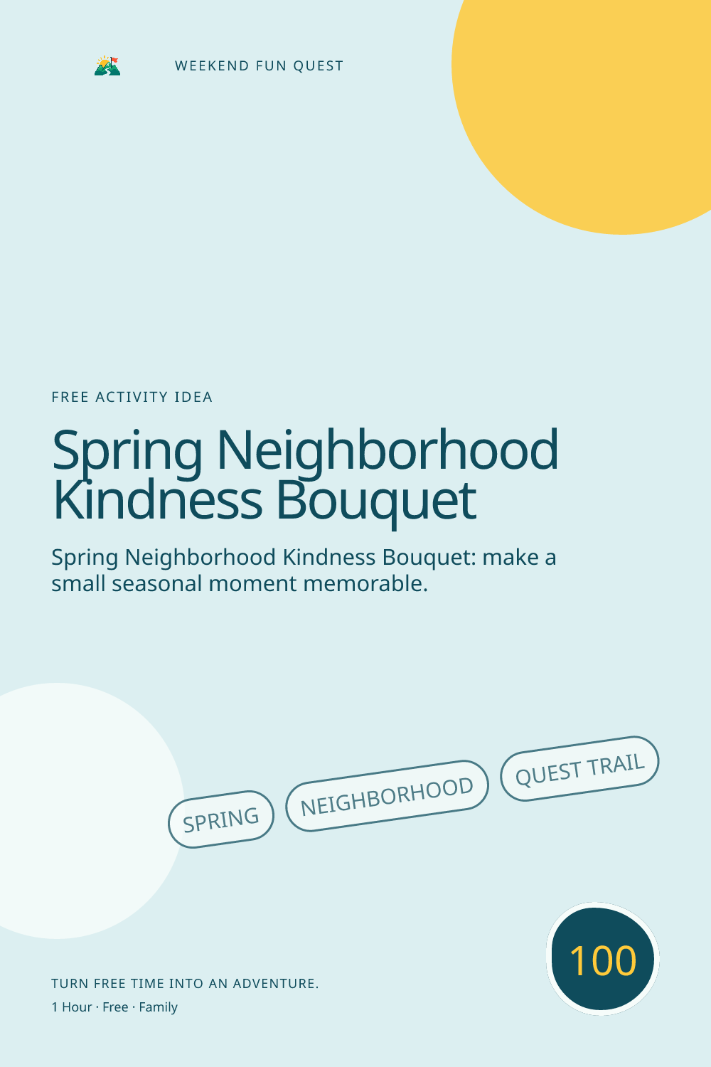 Vertical Pinterest illustration for spring neighborhood kindness bouquet featuring make paper flower notes with kind messages for people you know, without leaving items at unknown homes