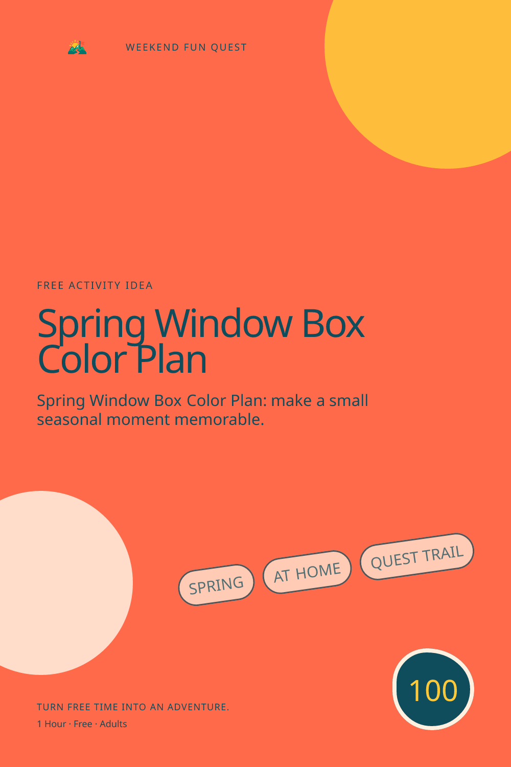 Vertical Pinterest illustration for spring window box color plan featuring plan a low-maintenance window box using paint swatches, seed catalogs, or recycled paper