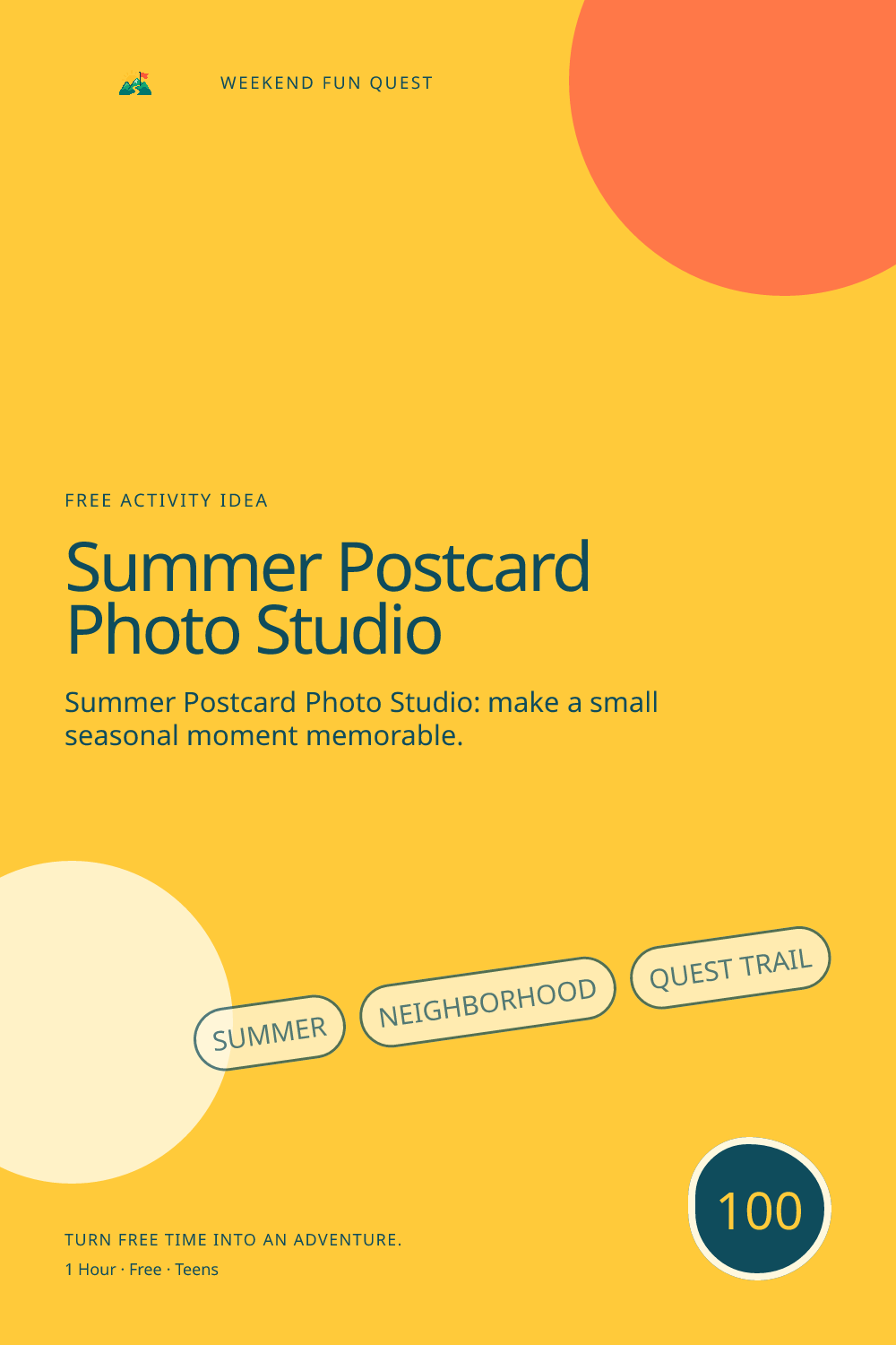 Vertical Pinterest illustration for summer postcard photo studio featuring take original detail photos that would make a hometown summer postcard