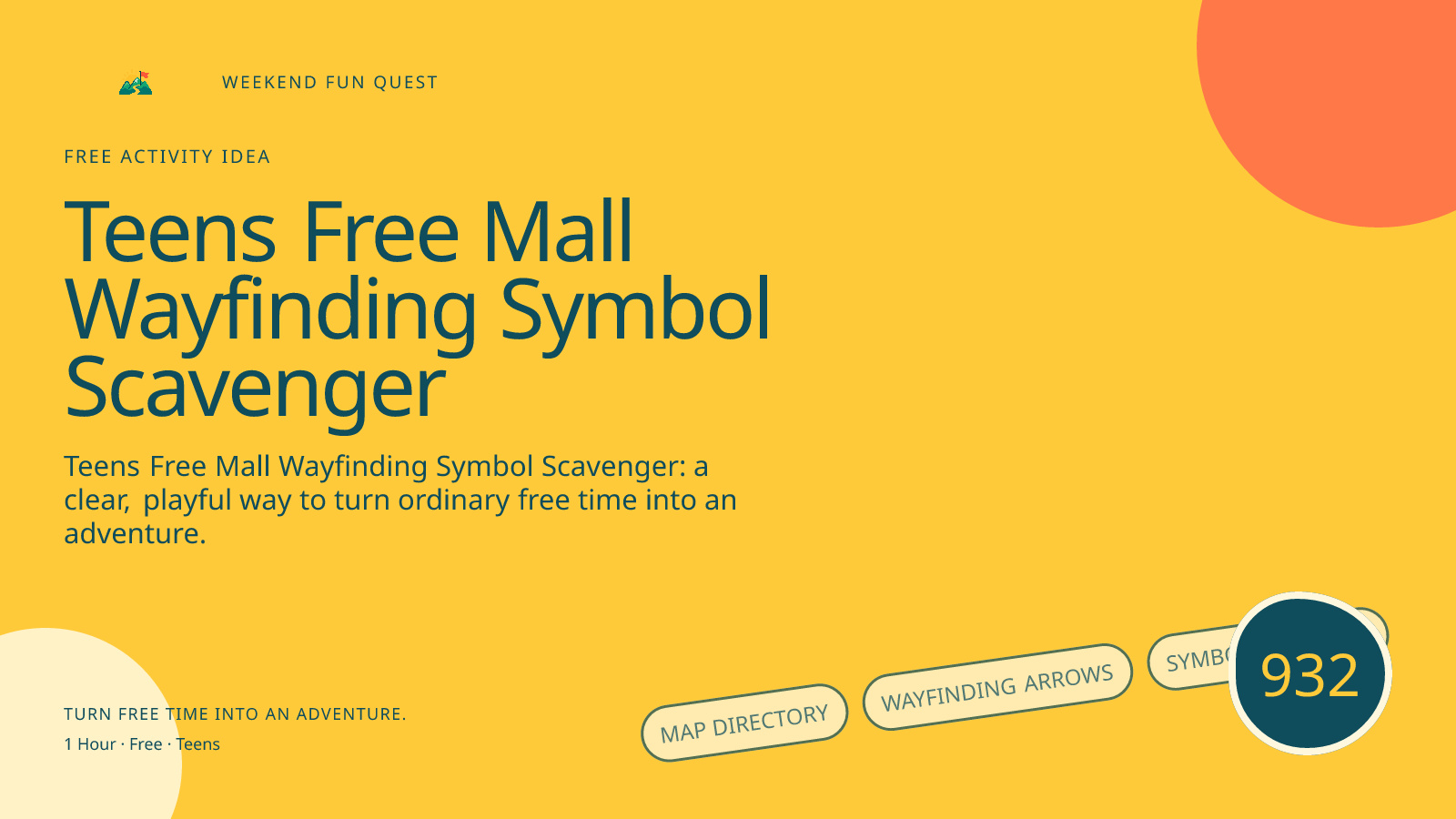 Wide hero for teens free mall wayfinding symbol scavenger featuring map directory, wayfinding arrows, symbol checklist