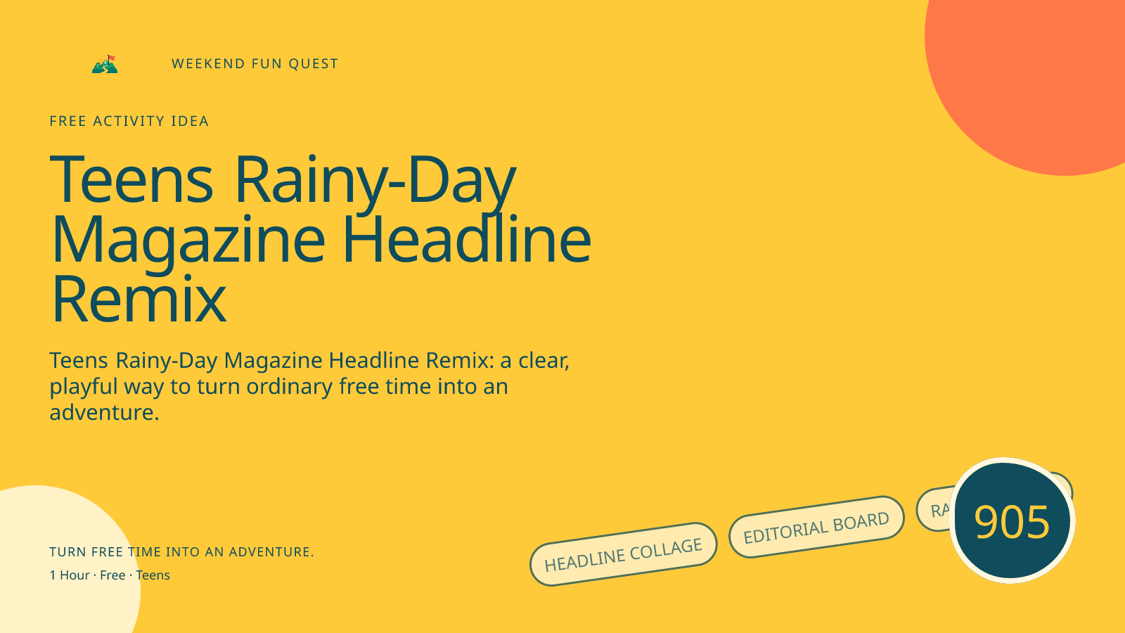 Wide hero for teens rainy-day magazine headline remix featuring headline collage, editorial board, rainy window