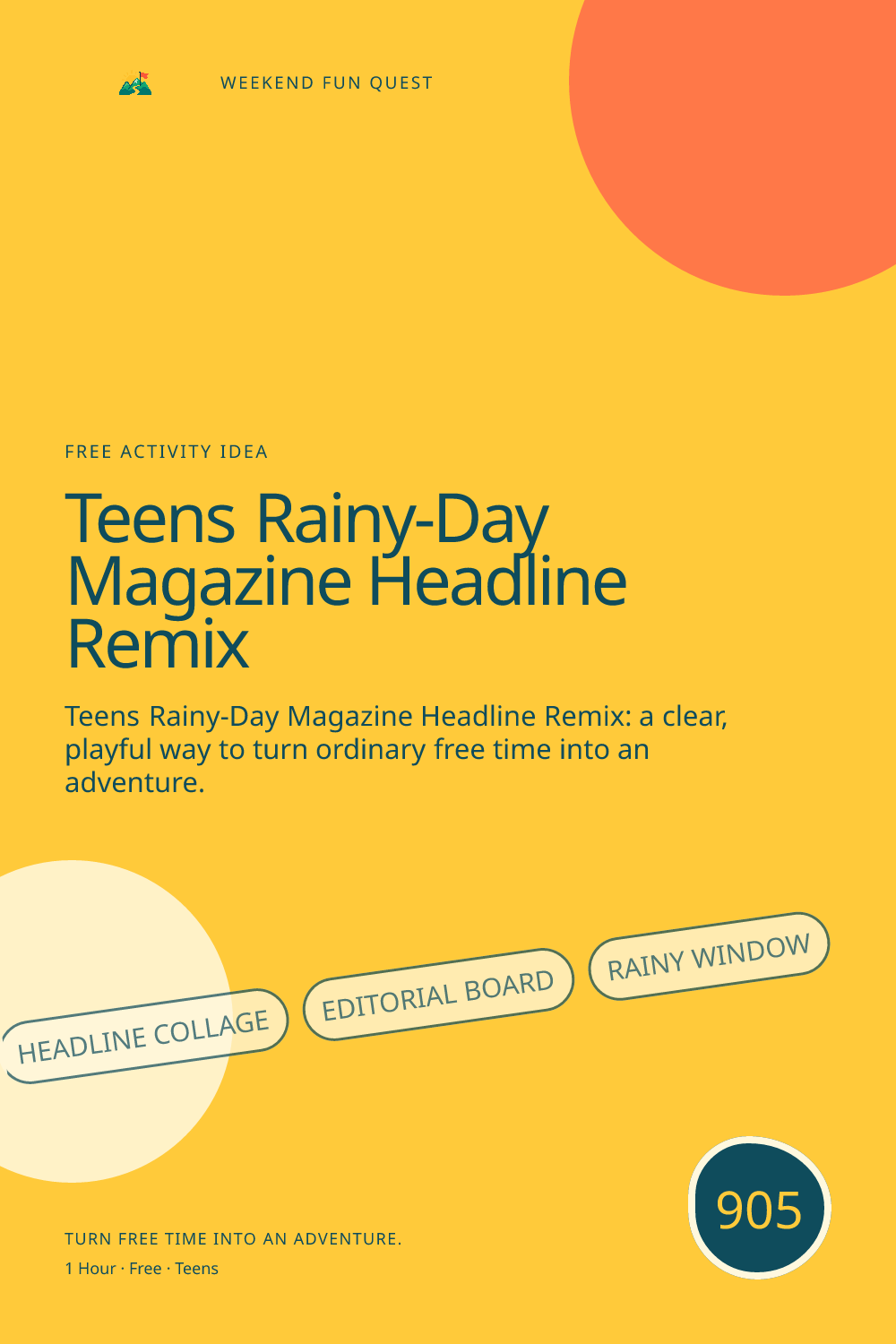 Vertical Pinterest for teens rainy-day magazine headline remix featuring headline collage, editorial board, rainy window