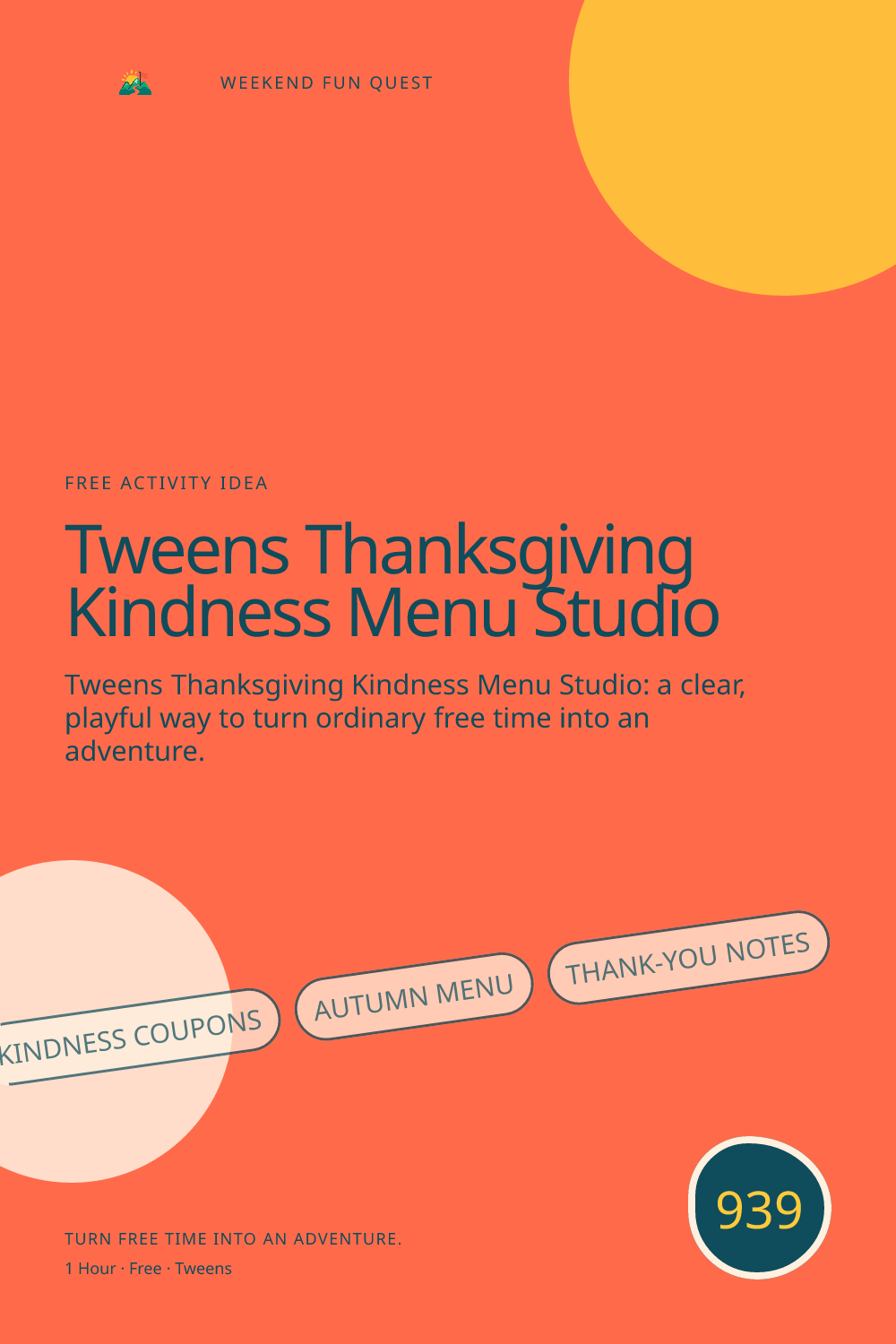 Vertical Pinterest for tweens thanksgiving kindness menu studio featuring kindness coupons, autumn menu, thank-you notes